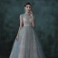 Illusion Sky Blue See-through Dancing Prom Dresses 2021 Ball Gown High Neck Short Sleeve Beading Floor-Length / Long Ruffle Backless Formal Dresses
