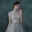 Illusion Sky Blue See-through Dancing Prom Dresses 2021 Ball Gown High Neck Short Sleeve Beading Floor-Length / Long Ruffle Backless Formal Dresses