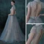 Illusion Sky Blue See-through Dancing Prom Dresses 2021 Ball Gown High Neck Short Sleeve Beading Floor-Length / Long Ruffle Backless Formal Dresses