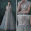 Illusion Sky Blue See-through Dancing Prom Dresses 2021 Ball Gown High Neck Short Sleeve Beading Floor-Length / Long Ruffle Backless Formal Dresses