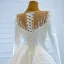 Luxury / Gorgeous White Satin Winter See-through Bridal Wedding Dresses 2021 Ball Gown Scoop Neck Long Sleeve Appliques Lace Beading Pearl Chapel Train