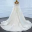 Luxury / Gorgeous White Satin Winter See-through Bridal Wedding Dresses 2021 Ball Gown Scoop Neck Long Sleeve Appliques Lace Beading Pearl Chapel Train