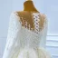 Luxury / Gorgeous White Satin Winter See-through Bridal Wedding Dresses 2021 Ball Gown Scoop Neck Long Sleeve Appliques Lace Beading Pearl Chapel Train