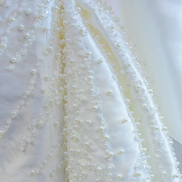 Luxury / Gorgeous White Satin Winter See-through Bridal Wedding Dresses 2021 Ball Gown Scoop Neck Long Sleeve Appliques Lace Beading Pearl Chapel Train