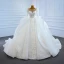 Luxury / Gorgeous White Puffy Bridal Wedding Dresses 2021 Ball Gown See-through Scoop Neck Long Sleeve Backless Appliques Lace Beading Chapel Train Ruffle