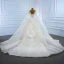 Luxury / Gorgeous White Puffy Bridal Wedding Dresses 2021 Ball Gown See-through Scoop Neck Long Sleeve Backless Appliques Lace Beading Chapel Train Ruffle