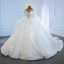 Luxury / Gorgeous White Puffy Bridal Wedding Dresses 2021 Ball Gown See-through Scoop Neck Long Sleeve Backless Appliques Lace Beading Chapel Train Ruffle
