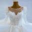 Luxury / Gorgeous White Puffy Bridal Wedding Dresses 2021 Ball Gown See-through Scoop Neck Long Sleeve Backless Appliques Lace Beading Chapel Train Ruffle
