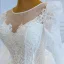 Luxury / Gorgeous White Puffy Bridal Wedding Dresses 2021 Ball Gown See-through Scoop Neck Long Sleeve Backless Appliques Lace Beading Chapel Train Ruffle