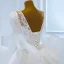 Luxury / Gorgeous White Puffy Bridal Wedding Dresses 2021 Ball Gown See-through Scoop Neck Long Sleeve Backless Appliques Lace Beading Chapel Train Ruffle