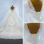 Luxury / Gorgeous White Puffy Bridal Wedding Dresses 2021 Ball Gown See-through Scoop Neck Long Sleeve Backless Appliques Lace Beading Chapel Train Ruffle