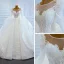 Luxury / Gorgeous White Puffy Bridal Wedding Dresses 2021 Ball Gown See-through Scoop Neck Long Sleeve Backless Appliques Lace Beading Chapel Train Ruffle