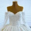 Luxury / Gorgeous White Bridal Wedding Dresses 2021 Ball Gown Off-The-Shoulder Long Sleeve Backless Appliques Lace Handmade  Beading Pearl Chapel Train Ruffle