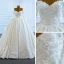 Luxury / Gorgeous White Bridal Wedding Dresses 2021 Ball Gown Off-The-Shoulder Long Sleeve Backless Appliques Lace Handmade  Beading Pearl Chapel Train Ruffle