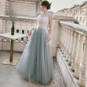 Illusion Grey See Through Dancing Prom Dresses 2021 A Line Princess Scoop Neck Sleeveless Beading Sequins Floor Length Long Ruffle Backless Formal Dresses