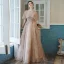 Bling Bling Champagne Transparentes Robe De Bal 2021 Princesse Encolure Carrée Sans Manches Perlage Glitter Appliques Train De Balayage Volants Dos Nu Robe De Ceremonie