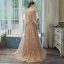 Bling Bling Champagne Transparentes Robe De Bal 2021 Princesse Encolure Carrée Sans Manches Perlage Glitter Appliques Train De Balayage Volants Dos Nu Robe De Ceremonie