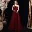 Chic / Belle Bordeaux Robe De Soirée 2021 Princesse Bustier Sans Manches Ceinture Glitter Tulle Train De Balayage Volants en Cascade Dos Nu Robe De Ceremonie