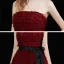 Chic / Belle Bordeaux Robe De Soirée 2021 Princesse Bustier Sans Manches Ceinture Glitter Tulle Train De Balayage Volants en Cascade Dos Nu Robe De Ceremonie