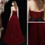 Chic / Belle Bordeaux Robe De Soirée 2021 Princesse Bustier Sans Manches Ceinture Glitter Tulle Train De Balayage Volants en Cascade Dos Nu Robe De Ceremonie