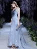 Sparkly Sky Blue Red Carpet Evening Dresses  2021 Trumpet / Mermaid Sweetheart Sleeveless Sequins Beading Glitter Tulle Watteau Train Ruffle Backless Formal Dresses