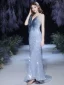 Sparkly Himmelen Blå Rødt teppe Selskapskjoler 2021 Trompet / Havfrue Kjæreste Uten Ermer Paljetter Beading Glitter Tyll Watteau Train Buste Ryggløse Formelle Kjoler