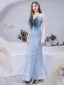 Sparkly Himmelen Blå Rødt teppe Selskapskjoler 2021 Trompet / Havfrue Kjæreste Uten Ermer Paljetter Beading Glitter Tyll Watteau Train Buste Ryggløse Formelle Kjoler