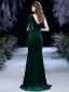 Sexy Vert Foncé Hiver Transparentes Velour Robe De Soirée 2021 Trompette / Sirène Col v profond 1/2 Manches Perlage Gland Train De Balayage Volants Dos Nu Robe De Ceremonie