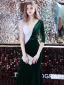 Sexy Vert Foncé Hiver Transparentes Velour Robe De Soirée 2021 Trompette / Sirène Col v profond 1/2 Manches Perlage Gland Train De Balayage Volants Dos Nu Robe De Ceremonie