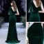 Sexy Vert Foncé Hiver Transparentes Velour Robe De Soirée 2021 Trompette / Sirène Col v profond 1/2 Manches Perlage Gland Train De Balayage Volants Dos Nu Robe De Ceremonie