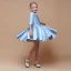 Minimalist Sky Blue Satin Birthday Flower Girl Dresses 2021 Ball Gown Scoop Neck 1/2 Sleeves Short Ruffle