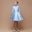 Minimalist Sky Blue Satin Birthday Flower Girl Dresses 2021 Ball Gown Scoop Neck 1/2 Sleeves Short Ruffle
