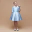 Minimalist Sky Blue Satin Birthday Flower Girl Dresses 2021 Ball Gown Scoop Neck 1/2 Sleeves Short Ruffle