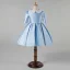 Minimalist Sky Blue Satin Birthday Flower Girl Dresses 2021 Ball Gown Scoop Neck 1/2 Sleeves Short Ruffle