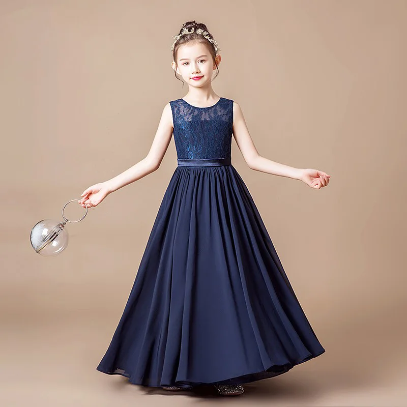 knee length dresses for ladies A-Line Square Knee-Length Navy Blue Tulle Flower Girl Dress US2 / As Picture main image 1