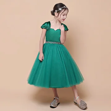 Vintage Retro Dark Green Birthday Flower Girl Dresses 2021 Ball Gown Square Neckline Sleeveless Backless Beading Sequins Sash Tea Length Ruffle
