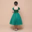Vintage / Originale Vert Foncé Anniversaire Robe Ceremonie Fille 2021 Robe Boule Encolure Carrée Sans Manches Dos Nu Perlage Paillettes Ceinture Thé Longueur Volants