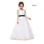 Chic / Beautiful Navy Blue Lace Birthday Flower Girl Dresses 2021 Ball Gown Scoop Neck Sleeveless Sash Floor-Length / Long Ruffle