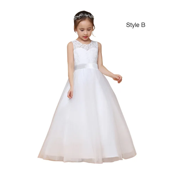 Chic / Beautiful Navy Blue Lace Birthday Flower Girl Dresses 2021 Ball Gown Scoop Neck Sleeveless Sash Floor-Length / Long Ruffle