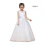 Chic / Beautiful Navy Blue Lace Birthday Flower Girl Dresses 2021 Ball Gown Scoop Neck Sleeveless Sash Floor-Length / Long Ruffle