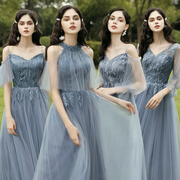 Affordable Ocean Blue Bridesmaid Dresses 2021 A-Line / Princess ...