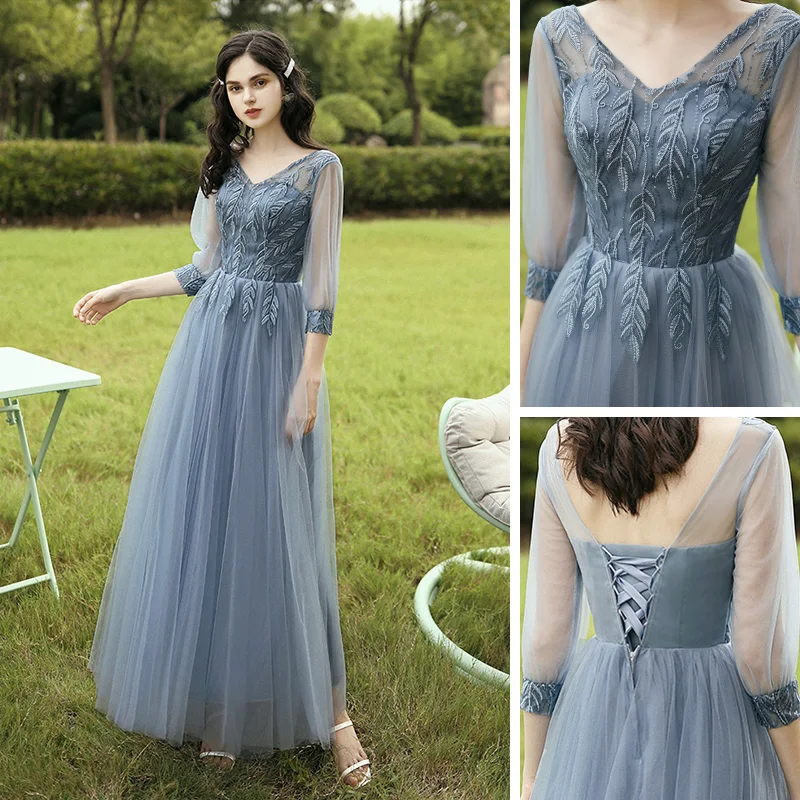 blue dress for baby girl A-line Lace Short Bridesmaid Dresses with Sleeves – loveangeldress