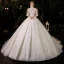 Viktorianischer Stil Ivory / Creme Durchsichtige Hochzeits Brautkleider / Hochzeitskleider 2021 Ballkleid Stehkragen Geschwollenes Lange Ärmel Rückenfreies Perlenstickerei Perle Pailletten Glanz Tülle Kathedrale Schleppe Rüschen