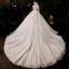 Viktorianischer Stil Ivory / Creme Durchsichtige Hochzeits Brautkleider / Hochzeitskleider 2021 Ballkleid Stehkragen Geschwollenes Lange Ärmel Rückenfreies Perlenstickerei Perle Pailletten Glanz Tülle Kathedrale Schleppe Rüschen