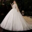Viktorianischer Stil Ivory / Creme Durchsichtige Hochzeits Brautkleider / Hochzeitskleider 2021 Ballkleid Stehkragen Geschwollenes Lange Ärmel Rückenfreies Perlenstickerei Perle Pailletten Glanz Tülle Kathedrale Schleppe Rüschen