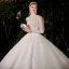 Viktorianischer Stil Ivory / Creme Durchsichtige Hochzeits Brautkleider / Hochzeitskleider 2021 Ballkleid Stehkragen Geschwollenes Lange Ärmel Rückenfreies Perlenstickerei Perle Pailletten Glanz Tülle Kathedrale Schleppe Rüschen