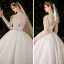 Viktorianischer Stil Ivory / Creme Durchsichtige Hochzeits Brautkleider / Hochzeitskleider 2021 Ballkleid Stehkragen Geschwollenes Lange Ärmel Rückenfreies Perlenstickerei Perle Pailletten Glanz Tülle Kathedrale Schleppe Rüschen