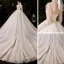 Viktorianischer Stil Ivory / Creme Durchsichtige Hochzeits Brautkleider / Hochzeitskleider 2021 Ballkleid Stehkragen Geschwollenes Lange Ärmel Rückenfreies Perlenstickerei Perle Pailletten Glanz Tülle Kathedrale Schleppe Rüschen