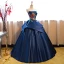 Vintage / Retro Royal Blue Satin Dancing Prom Dresses 2021 Ball Gown Strapless Sleeveless Appliques Embroidered Floor-Length / Long Ruffle Backless Formal Dresses