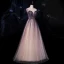 Illusion Druva Genomskinliga Dansande Balklänningar 2021 Prinsessa Urringning Ärmlös Beading Paljetter Glittriga / Glitter Tyll Långa Ruffle Halterneck